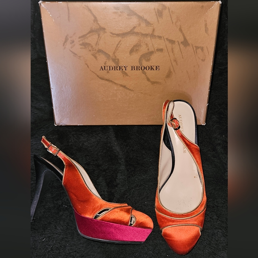 Audrey Brooke Vibrant Orange and Red Slingback Heels